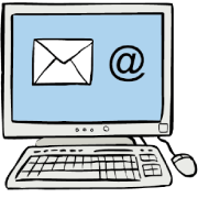 Piktogramm: Ein Computer. Auf dem Bildschirm sieht man eine E-Mail. 